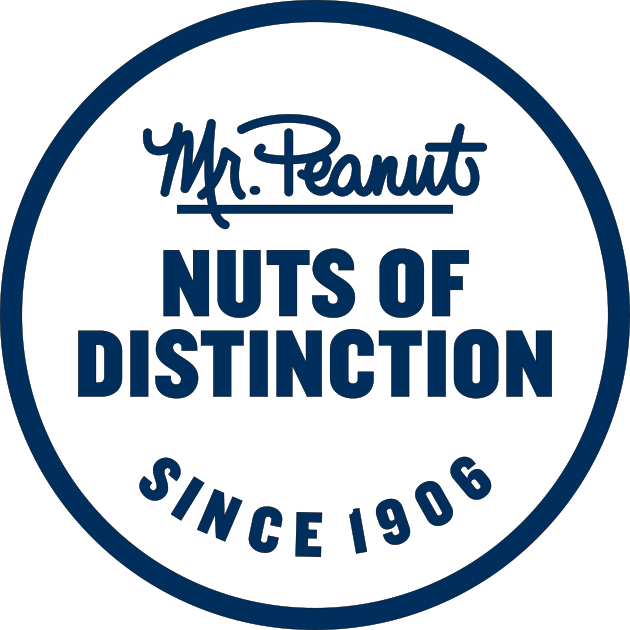 A badge that reads Mr. Peanut Nuts of Distinction Since 1906